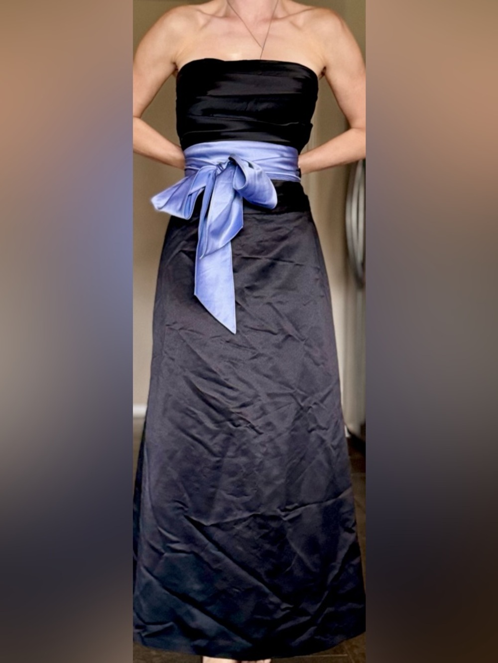 Vintage Bill Levkoff Strapless Satin Gown Dress 8 4 2 Black Bow